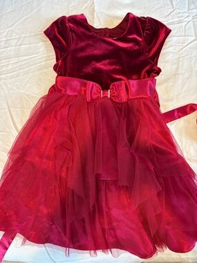 Girls Sparkle Red Velvet Bow Tulle Party Dress